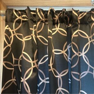 Pair of 84”x48” Lined Curtains Drapes Black Gold Circle Geometric Shiny Texture